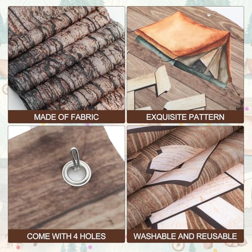 Peryiter 115 pcs Camping Party Decorations Set Wood Grain Welcome Backdrop Banner Foil Fringe Curtain Balloon Arch Kit Outdoor Camping Themed Supplies for Birthday Campfire Party - style: Camping