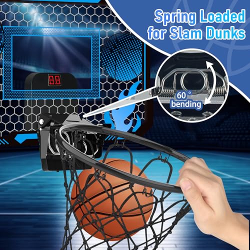 Indoor Basketball Hoop for Kids with Scoreboard Over the Door Basketball Hoop with 3 Balls Basketball Toys Gifts for 5 6 7 8 9 10 11 Years Old Boys Girls Mini Hoop for Bedroom and Birthday/Christmas - style: Blue