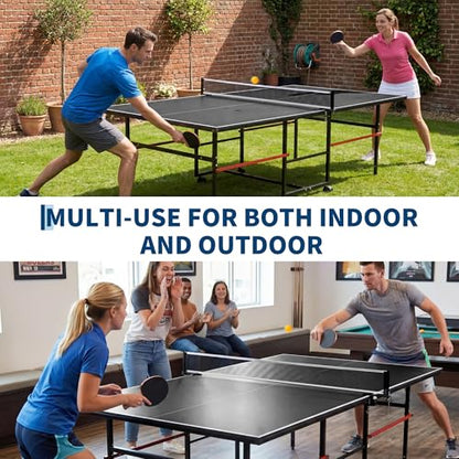 Garvee 8 ft Portable Ping Pong Table, Foldable Indoor Outdoor Table Tennis Set with Net, 2 Paddles and 3 Balls - Professional Game for Adults Teens, Quick Assembly, Single Player Playback Mode