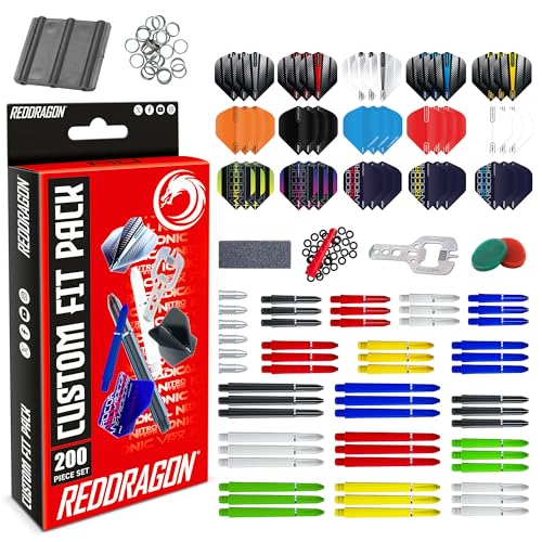 RED DRAGON Darts - Professional Darts Accessories - Choose from Full Dart Accessory Kit (Flights, Shafts, Finger Grip Wax & More) or Precision Dart Practice Rings - Multiple Options Available - style: Accessory Pack - 200 Piece