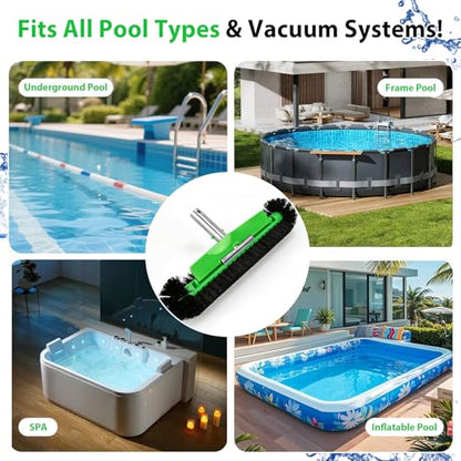 17.5" Professional Pool Brush - Sticks to Walls & Floor, High-Efficiency Heavy Duty Inground/Above Ground Pool Scrub Brushes with Round Ends, Premium Nylon Bristle,Reinforced Aluminium, Safe for Vinyl