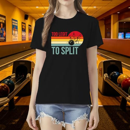 Bowling Shirts for Women Too Legit to Split T-Shirt Retro Sunset Bowler Bowling League Team Tee - color: Black, size: XX-Large
