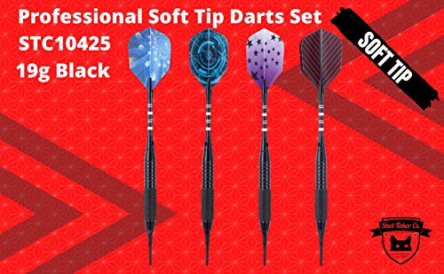 Professional Soft Tip Darts 12 PC Set | 12 Brass Barrels | 50 Extra Black 2BA Tips| 12 Aluminum Shafts | 16 Flights Standard Shape | Multi Tool | Carry Bottle - color: Black Barrel-19g