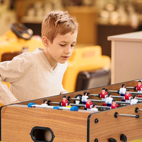 Folding Foosball Table, 27” Wooden Table Soccer Game Table with 2 Mini Footballs & Score Keepers, Indoor Outdoor Portable Football Table for Family Game Night, Party, Arcade,Kids & Adults