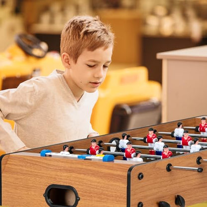 Folding Foosball Table, 27” Wooden Table Soccer Game Table with 2 Mini Footballs & Score Keepers, Indoor Outdoor Portable Football Table for Family Game Night, Party, Arcade,Kids & Adults