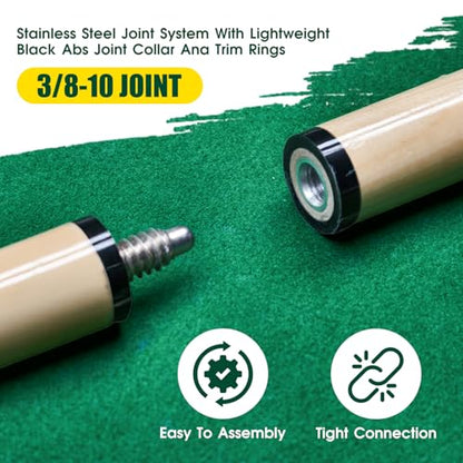 HMQQ Pool Cue Sticks – 42"/48"/58" Billiard Cues with 13mm Leather Tip – 17oz/18oz Standard or 20oz Heavy – Set of 2 or 4 – Durable 2-Piece Pool Sticks for Beginners, Adults, Home & Bar - size: 58" set of 2