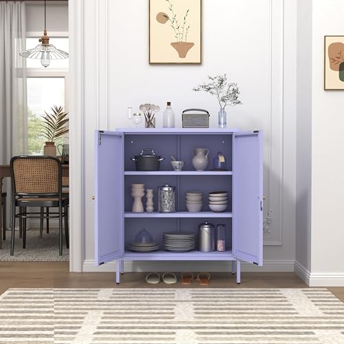 Lockable Metal Storage Cabinet Adjustable Shelves Modern Versatile Storage Lockers Home Organization Durable Metal Cabinet Garage Tool Cabinet Purple 36" H X 31.5" W X 13.8" D - color: Purple, style: 36"H-Cabinet-YM