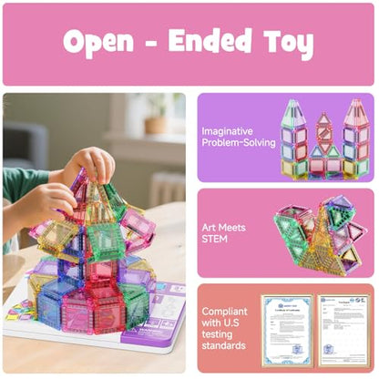 WMXDU Mini Magnetic Tiles, 40PCS Magnetic Building Blocks with Iron Box, Magnet Toys Travel Size On-The-Go Construction Set STEM Travel Toys for Boys and Girls Ages 3+ - style: Mini Magnetic Tiles