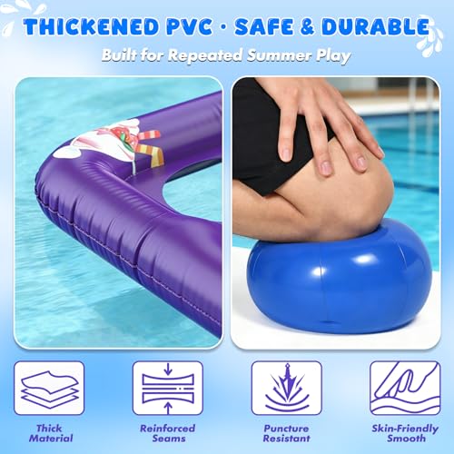 EPN Pool Games for Kids and Adults, 56” x 54” Inflatable Floating Tic Tac Toe Toss Game with 10 Balls, 2-in-1 Pool & Lawn Water Sprinkler Toy, Summer Pool Party Accessories for Backyard Fun, Purple