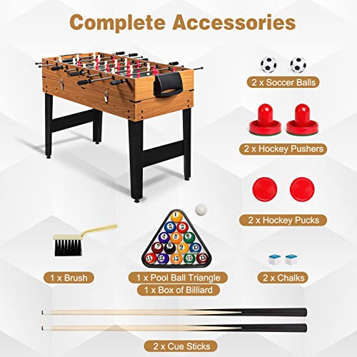 GLACER 48" Multi Game Table, 3 in 1 Board Gaming Table with Foosball, Air Hockey, Billiards, Pool & Soccer Table Adult Size, Combo Game Tables for All Ages, Game Room, Home, Party, Club, Gathering