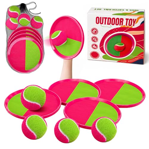 Toss and Catch Ball Set Boys Toys Outdoor Toys Yard Games Outside Games Beach Toys for Kids Ball and Catch Game with 4 Paddles and 4 Balls