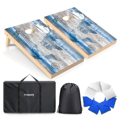 Cornhole Board Set, Regulation Size 4 x 2FT/3 x 2FT Solid Wood Corn Hole Game Set with 8 Bean Bags,2 Cornhole Boards and 1 Carry Bag for Outdoor Beach Toss Games Competitions - color: 3'x2' White+Blue