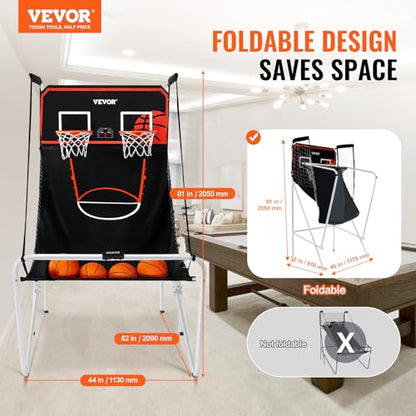 VEVOR Basketball Arcade Game Indoor, 2 Player Indoor Basketball Game, Home Dual Sport with 8 Game Modes, Electronic Scoreboard, and Inflation Pump,Adults - style: Foldable & 4 Balls