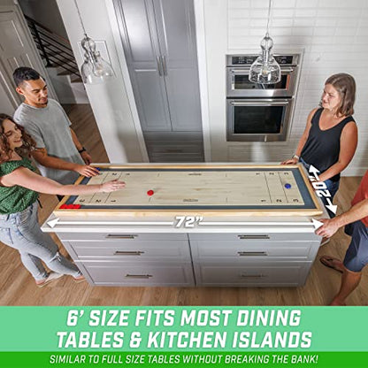 GoSports 6 ft Tabletop Shuffleboard and Curling 2 in 1 Game with 8 Pucks and Tote Bag