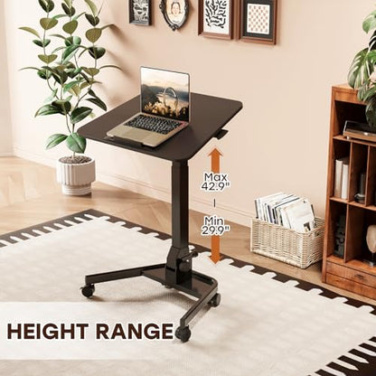Foldable Mobile Standing Desk, Pneumatic Height Adjustable Rolling Sit Stand Desk, 90° Tiltable Portable Laptop Cart on Wheels, Mobile Desk Workstation for Home Office, Easy to Fold - color: Black