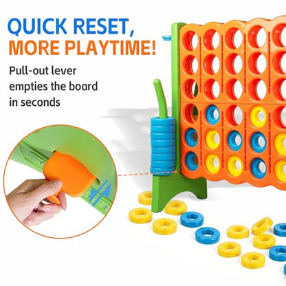 Giant 4 in a Row Game with Quick-Release Slider & Cup Holders, 43" Tall x 46.5" Wide Jumbo Yard Game, 46 Rings & Heavy-Duty Carrying Bag, Perfect for Parties and Camping - color: Orange+Green