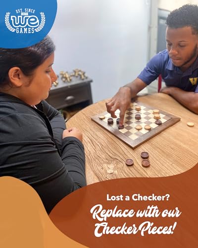 WE Games Wooden Checkers Pieces Only (1.06 inch), Checker Board Game & Backgammon Pieces, 24 Brown and Natural Stained Stackable Ridges with a Drawstring Storage Bag, Replacement Game Piece - size: 1.062 inch diameter