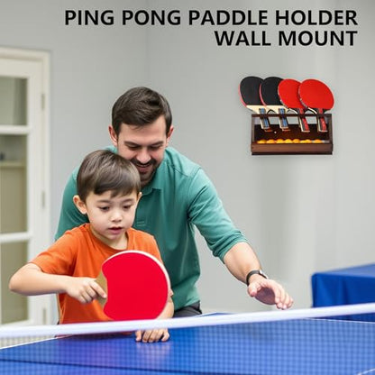Ping Pong Paddle Holder Wall Mount & Desktop 2-in-1,Table Tennis Racket Display Organizer Holds 8 Rackets, Ping Pong Paddle Storage Rack in Game Room, Man Cave, Office, Home, Brown - color: Desktop/Brown