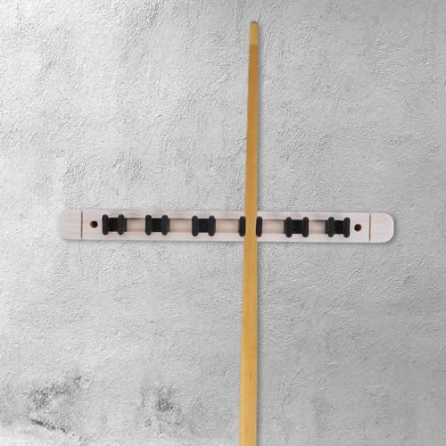 Cabilock Wall Mounted Pool Cue Stick Holder Rack, Solid Wood Billiard Cue Organizer 6 Slots, White Pool Stick Storage for Game Room Billiards Accessories