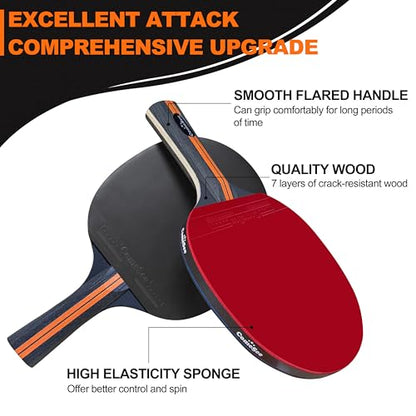 Comesee Ping Pong Net with Collapsible Clamps and Paddles Set, Table Tennis Rackets and Balls, Spring Activated Clip Posts and Storage Case