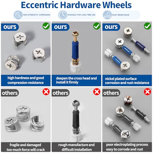 285Pcs 3-in-1 Eccentric Wheels Kit, Furniture Cam Lock Fasteners with Dowel, Pre-Inserted Nut, Wood Dowel Pins, Screw Caps, Nut & Bolt Assortment Set Compatible with IKEA