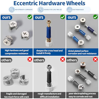 285Pcs 3-in-1 Eccentric Wheels Kit, Furniture Cam Lock Fasteners with Dowel, Pre-Inserted Nut, Wood Dowel Pins, Screw Caps, Nut & Bolt Assortment Set Compatible with IKEA