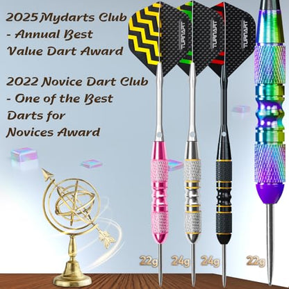 Turnart Darts Metal Tip Set - Steel Tip Darts Darts Set Professional Metal Darts 12 pcs 22/24 Grams Pro Dart Set with Stylish Case Aluminum Shafts Extra 9 Flights - color: Pink