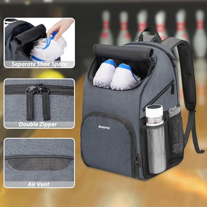 Bosynoy Bowling Backpack, Bowling Ball Bag Totes for Single Ball with Shoe Compartment & Foam Padded, Fits Shoes Up to US Mens Size 16, Grey - color: Green