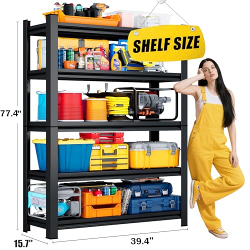 5-Tier Storage Shelves,2500 Lbs Metal Shelving Unit, Double-Layer Columns, Adjustable Reinforcing Shelves for Coffee Table in Living Room, Bedroom, Kitchen，Office(39.4''W*15.7''D*77.4''H)