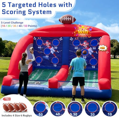 OZIS Inflatable Carnival Games with 4 Balls - Football Toss Throwing Target with Powerful Blower, Easy Setup for Indoor/Outdoor Commercial, Birthday Parties, and Lawn Interactive Game - size: Double Target