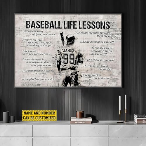 CENOVACY Personalized Baseball Life Lessons Canvas, Custom Baseball Poster Wall Art, Inspirational Baseball Softball Gift For Boy Man Players - color: Design 06