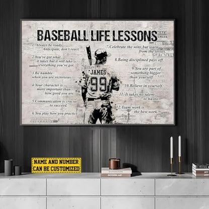 CENOVACY Personalized Baseball Life Lessons Canvas, Custom Baseball Poster Wall Art, Inspirational Baseball Softball Gift For Boy Man Players - color: Design 06