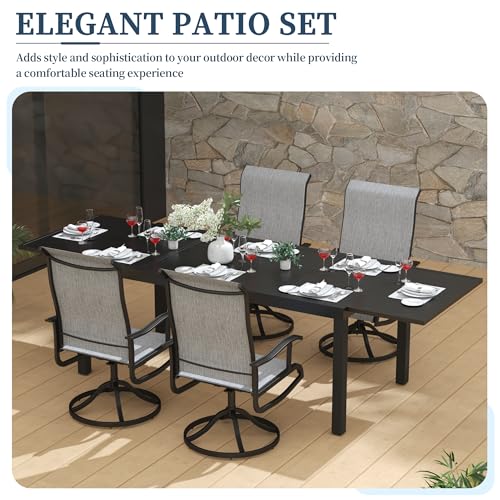PIZZELLO 7 Pieces Patio Dining Set, 106" Extendable Aluminum Patio Dining Table w/ 6Pcs Textilene Swivel Patio Chairs, All-Weather Outdoor Table and Chairs Sets for Backyard, Garden and Deck - size: 106"Table + 6 Swivel Chairs