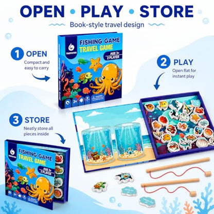TRAVOFUN Magnetic Fishing Game Book for Kids Ages 3-8, Travel Toys for Toddlers 3-5, Road Trip and Airplane Activities, Quiet Portable Car Ride Toy with 2 Poles and 27 Ocean Fish - color: Fishing Game