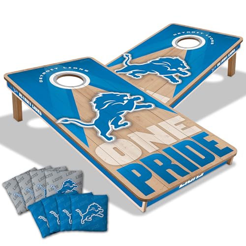 YouTheFan NFL 2' x 4' Slogan Series Professional Wood Cornhole Game with Logo Bags - color: Detroit Lions