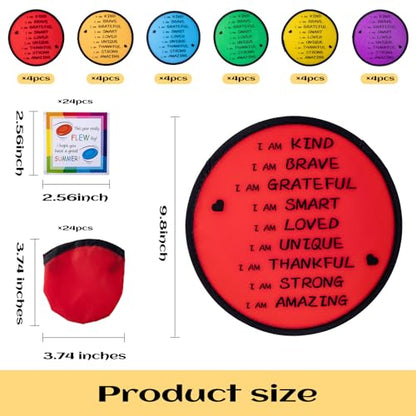 End of the Year Gifts for Students Bulk Foldable Flying Disc Fans Set with Stickers Bags, End of Year Student Gifts from Teacher Beach Fun Folding Pocket Hand Fans for Outdoor Activities Games - style: 24 Pcs Inspirational Flying Disc Fans-A