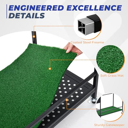 Golf Bag Organizer Storage Rack, Rolling Golf Storage Organizer for Garage, Golf Equipment Holder with Wheels, Turf Mat, Carbon Steel - size: 43.3 in (L) x 15.8 in (W) x 37.4 in (H)