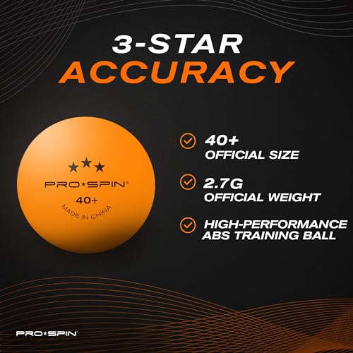 PRO-SPIN Ping Pong Balls - 3-Star Premium Table Tennis Balls | High-Performance 40+ ABS Professional Quality | Ultimate Durability for Indoor & Outdoor Ping Pong Tables (White/Orange, 4-Pack)