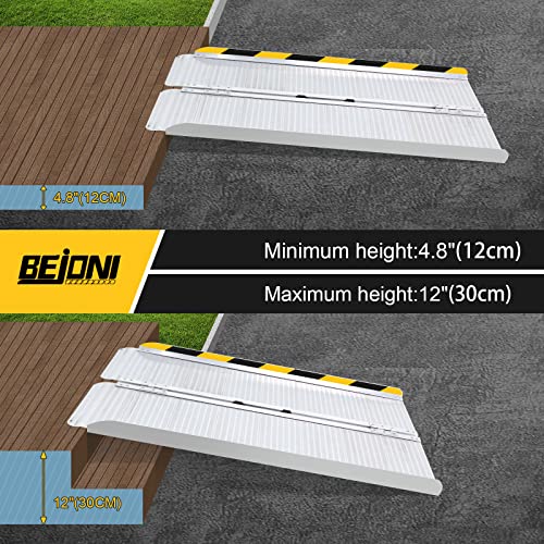 BEJONI 4FT Portable Wheelchair Ramp with Handle, 28'' Wide, Sliver | Aluminum Folding Handicap Ramp, 600 Lbs Capacity Non-Skid Wheelchairs for Home Steps, Thresholds, Doorways, Front Porch - size: 4FT x 28'' W