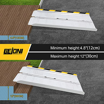 BEJONI 4FT Portable Wheelchair Ramp with Handle, 28'' Wide, Sliver | Aluminum Folding Handicap Ramp, 600 Lbs Capacity Non-Skid Wheelchairs for Home Steps, Thresholds, Doorways, Front Porch - size: 4FT x 28'' W