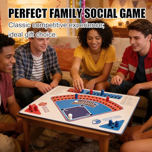 Baseball Board Game, Solid Oak Wooden Baseball Dice Table Game with 20mm Thick Board, Red & Blue Design, Complete Set for Family Party, Game Night, Holiday and Travel