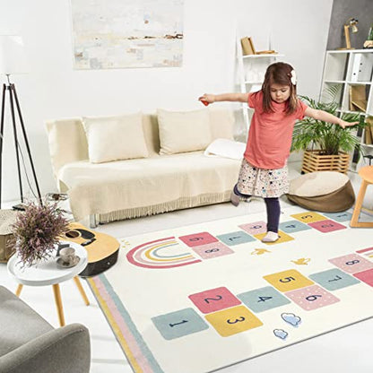 Topotdor Rainbow Sky Hopscotch Game Rugs,Kids Play Area Rugs Soft Floor Carpet for Bedroom Playroom Nursery,Great Gift for Girls & Boys,47" x 71" - size: 47" x 71"