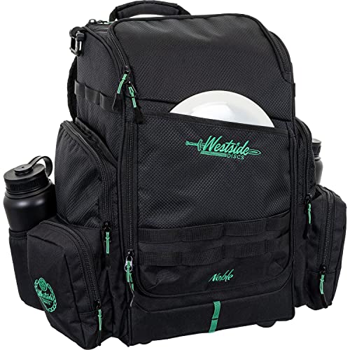 Westside Discs Noble Disc Golf Backpack | Large Frisbee Golf Bag | Main Compartment Holds up to 22 Discs | Extra Space on Sides for Accessories (Black)