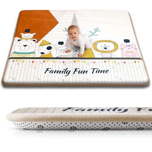 Baby Play Mat for Floor, 50'' x 50'' Thicken Foam Soft Padded Playmat for Tummy Time, Playpen Mat for Toddlers Infant Kids, Water-Repellent Coral Velvet, Non-Slip Bottom Safe for Crawling (Animal) - color: Animal Family, size: 50"×50"×1.3"