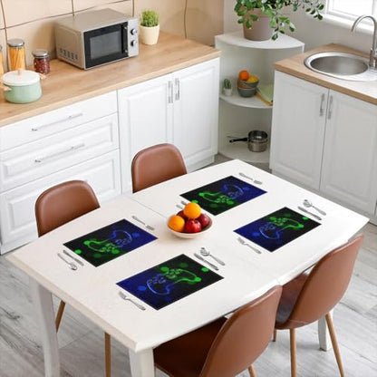 Erosebridal Boys Gaming 4 PCS of Placemats 12x18 Video Game Place Mat for Dining Table Hexagon Spots Honeycomb Non Slip Table Mats Modern Blue Green - color: Blue Green