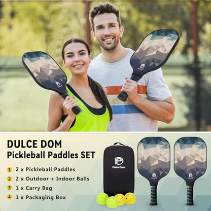 Dulce DOM Pickleball Paddles Set of 2/4 - USAPA Approved, 4 Indoor Outdoor Pickleball Balls, Fiberglass Surface Paddle Racket with Cover Bag, Ideal Training Equipment Gift for Men & Women - color: Brown*2