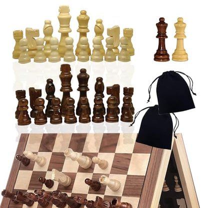 Nature Wood Chess Pieces Set, 3.15” King Figures Tournament Staunton Chessmen with Storage Bag Chess Piece (Magnetism Chess Piece) - color: Magnetism Chess Piece