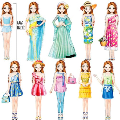 Magnetic Dress Up Paper Doll,Magnet Princess Dress Up Dolls for Girls Ages 4-7 Kids,Travel Activities Road Trip Car Ride Interactive Learning Created Imagine Set Birthday Gift - color: B Set