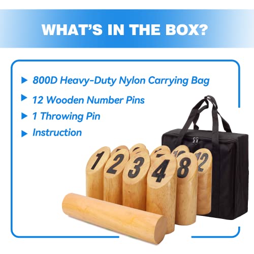 GSE Games & Sports Expert Wooden Throwing Game, 12 Numbered Block Toss Yard Game/Kubb Yard Game Set with Carrying Bag for Outdoor Backyard Lawn, Park with Family and Friends - color: Numbered Game Set
