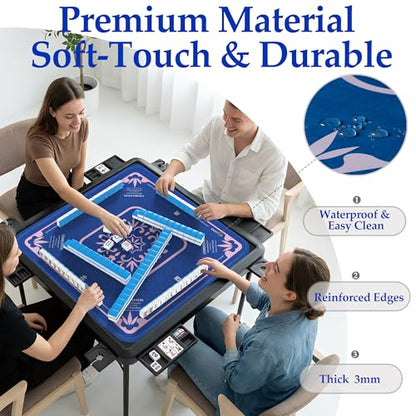 Blue Mahjong Mat for Table, American Mahjong Mat with Rules, 32.4x32.4 in 3MM Non-Slip Noise-Reducing Neoprene Table Cover with Carrying Bag for Mah Jongg, Poker, Card Games - color: Blue With Rules